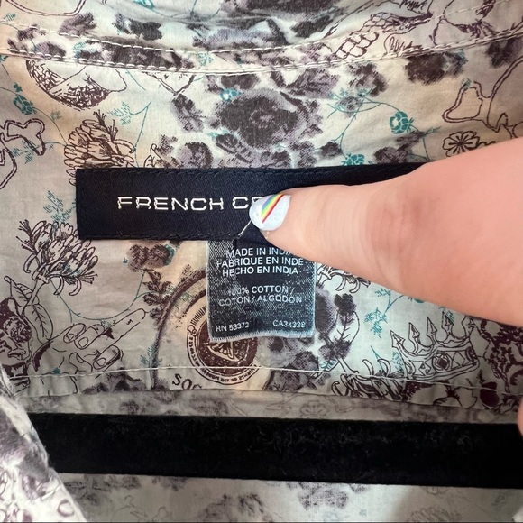 French Connection White Skull and Floral Print Button Up Shirt, size XL - Picture 3 of 7